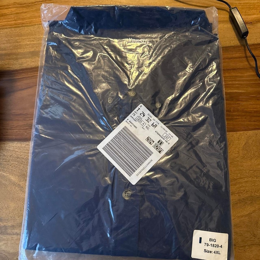 KingSize Men 4XL Big Navy Blue Button Up Short Sleeve Sport Shirt 79-1820-4